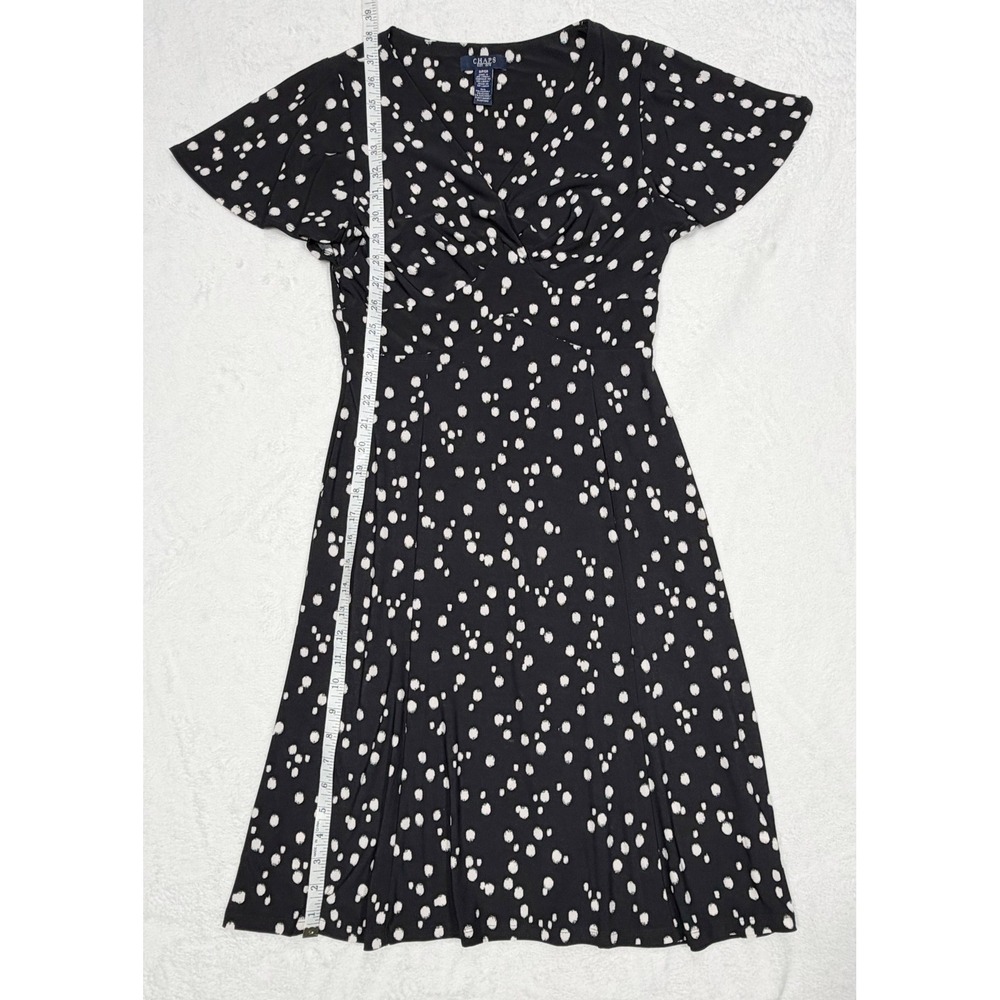 Chaps Black Stretch Dress Women's Size Small Brushed Polka Dots - Picture 6 of 7
